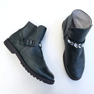Vitaform Green Leather Jeweled Ankle Bootie Boots Size 41